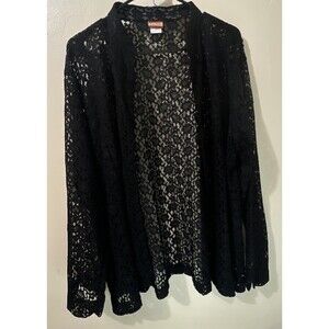 Vintage Tudor Court Womens Open Front Lace Jacket Size 2XL Sheer Fairy Black